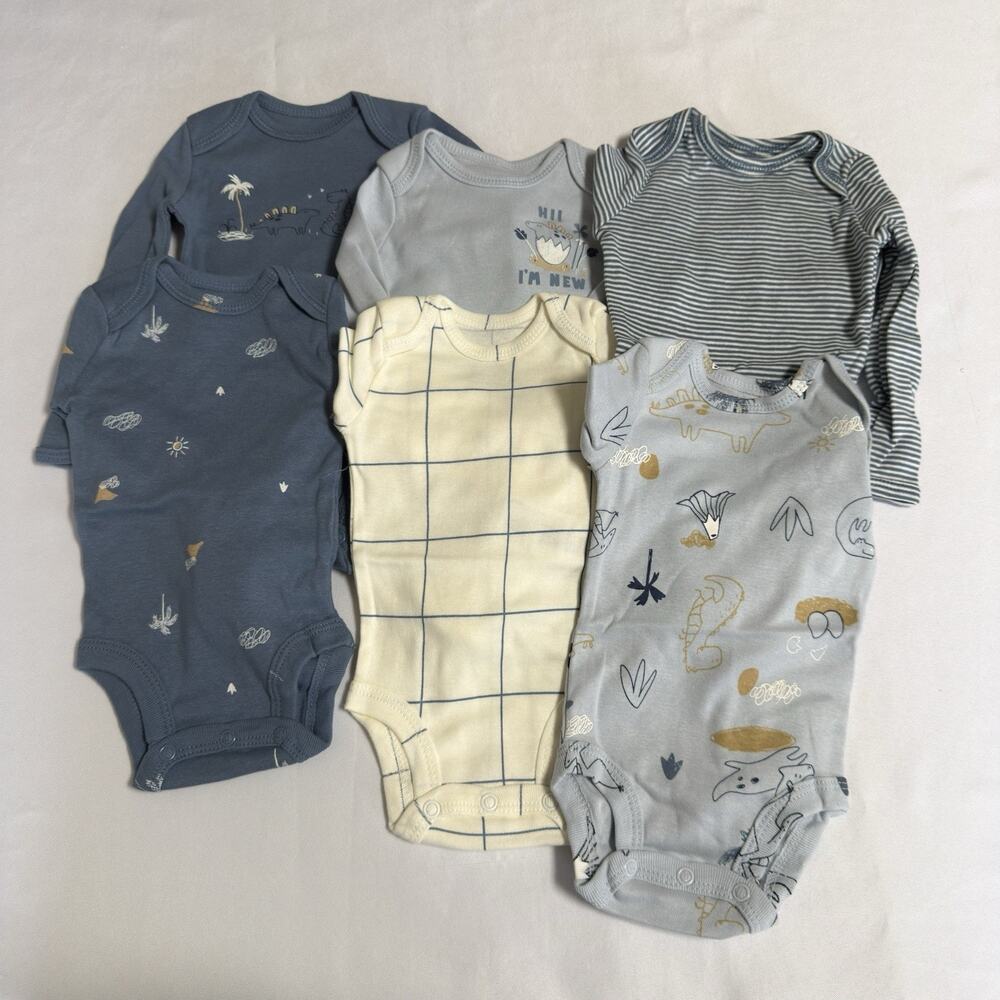 Carter's Baby Boy's Bodysuit Set 6 Pack Long Sleeve Newborn Dinosaurs Blue